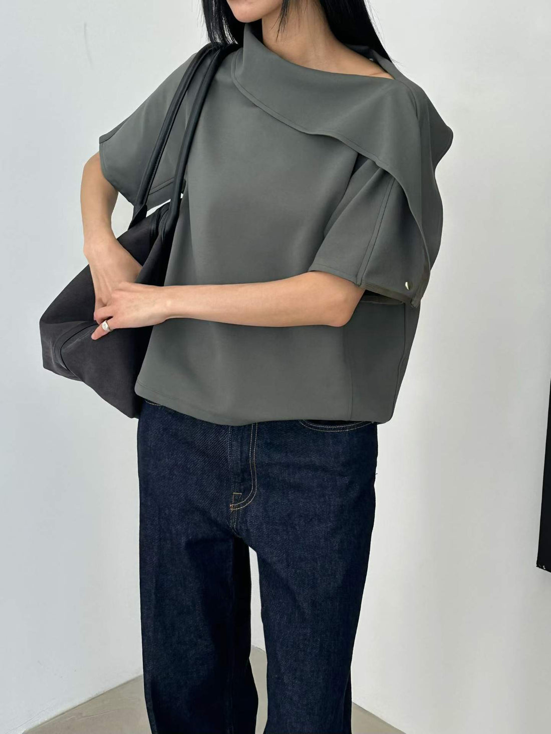 Direct from Korea Asymmetric Cowl-Neck Batwing Top