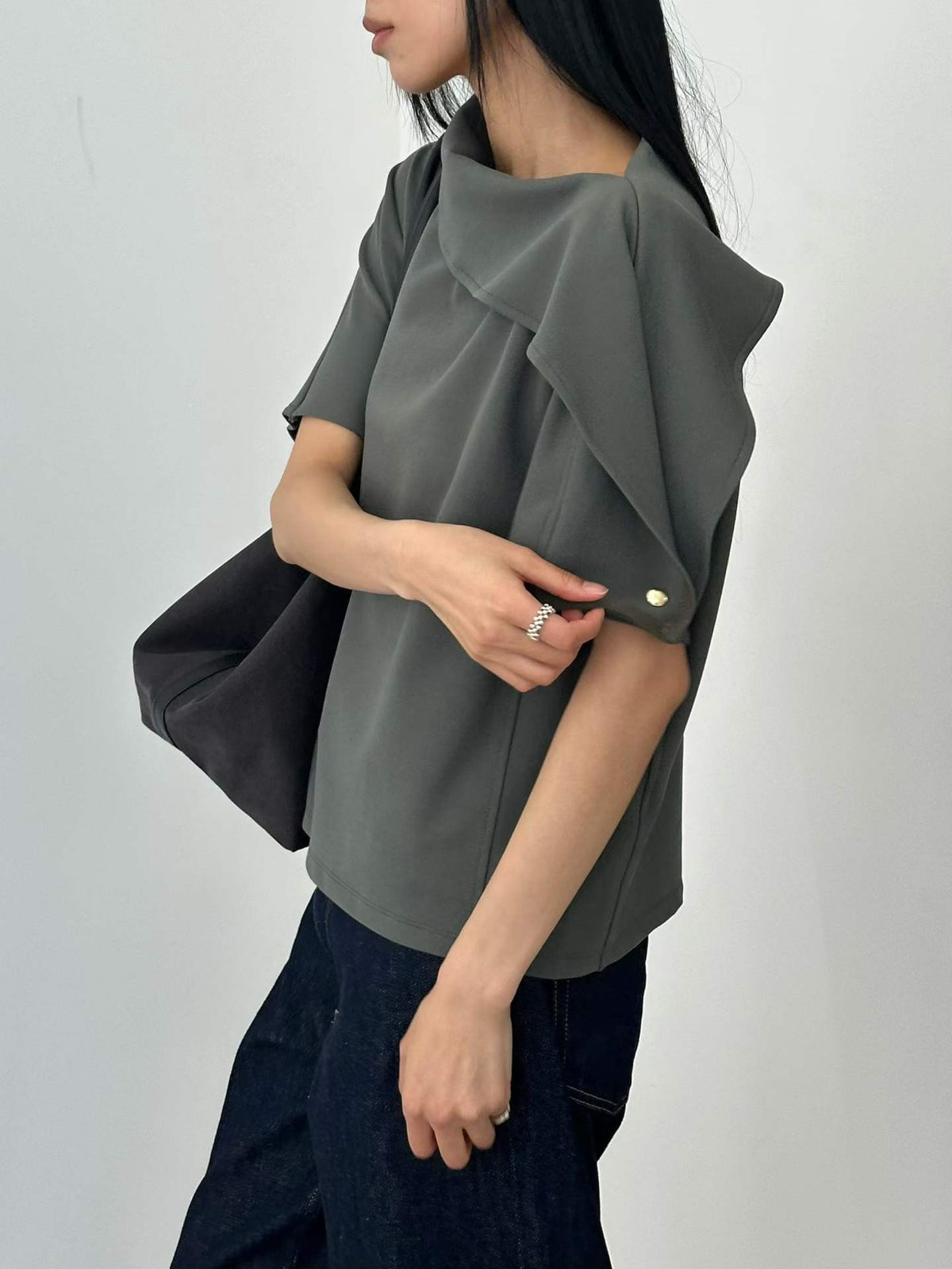 韓國直送Asymmetric Cowl-Neck Batwing Top