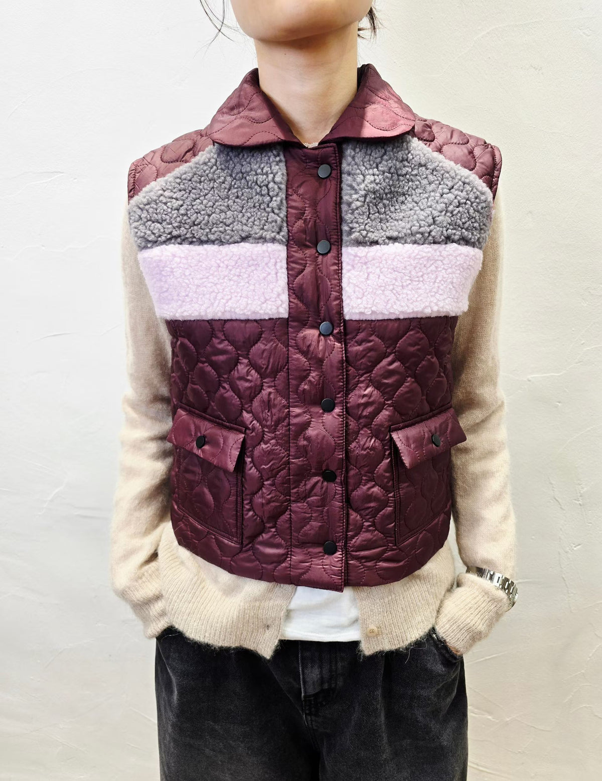 韓國直送Sherpa Panel Quilt Vest