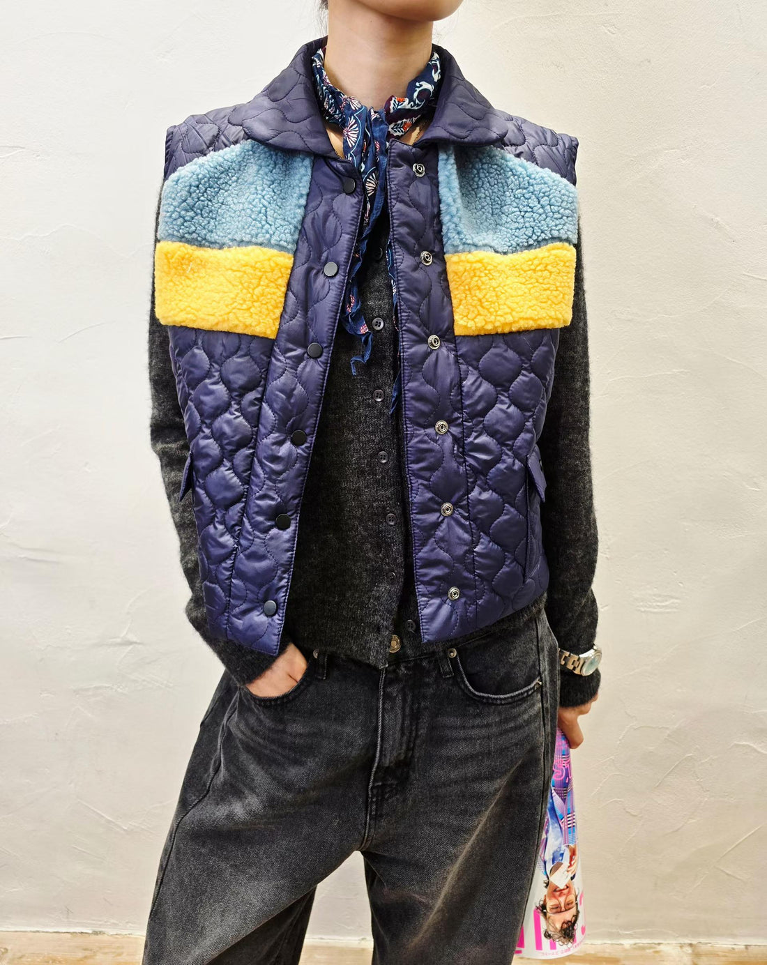 韓國直送Sherpa Panel Quilt Vest