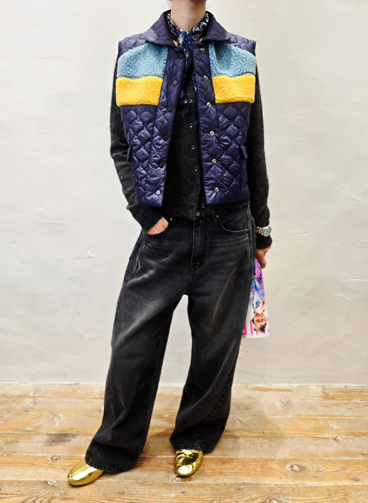 韓國直送Sherpa Panel Quilt Vest