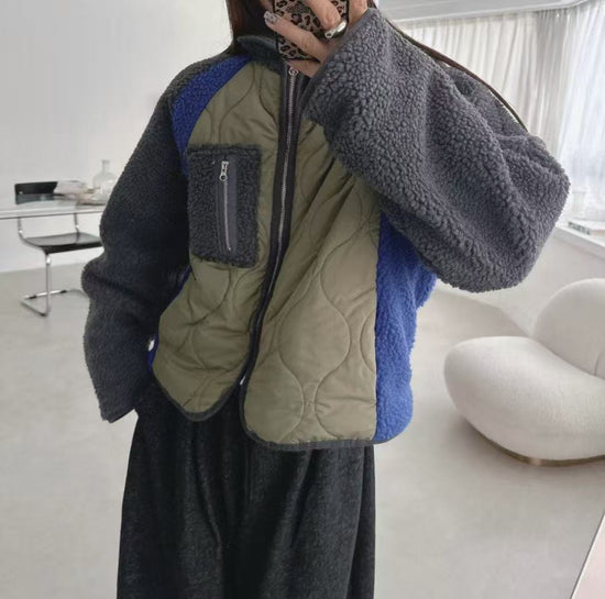 韓國直送Quilted Sherpa Zip Jacket