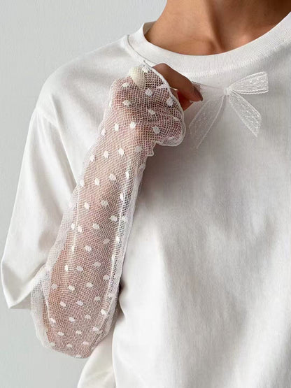 韓國直送Basic lace bow Tee - HLY &amp; CHOCCICO