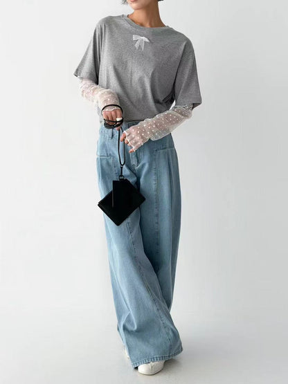 韓國直送Basic lace bow Tee - HLY &amp; CHOCCICO