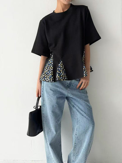 韓國直送Floral Peplum Tee / Jeans - HLY &amp; CHOCCICO