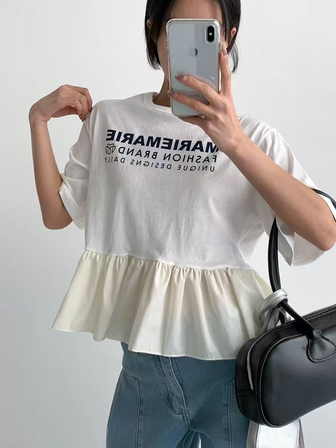 韓國直送MARIE Ruffled Hem Tee - HLY &amp; CHOCCICO