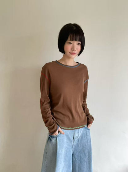 韓國直送Casual Contrast Stitch Top