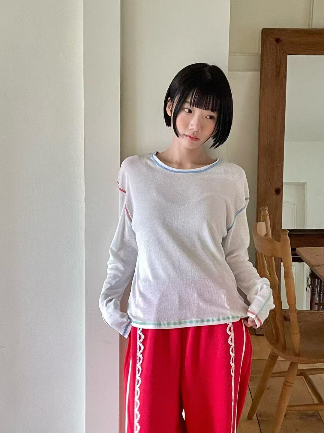 韓國直送Casual Contrast Stitch Top