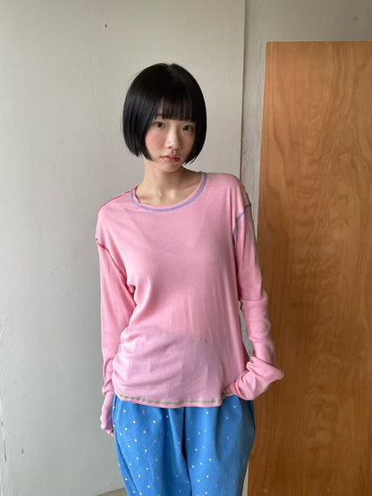 韓國直送Casual Contrast Stitch Top