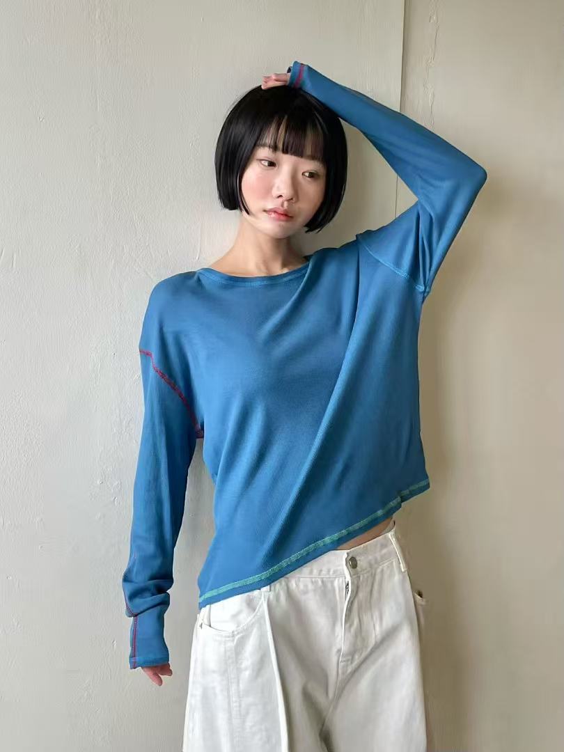 韓國直送Casual Contrast Stitch Top