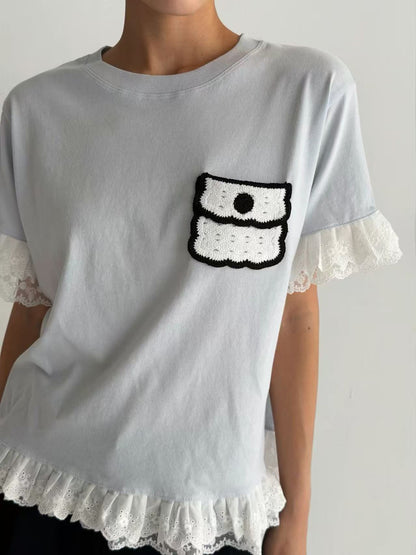 韓國直送Crochet pocket Tee - HLY &amp; CHOCCICO