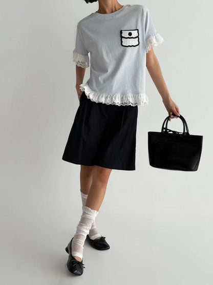 韓國直送Crochet pocket Tee - HLY &amp; CHOCCICO