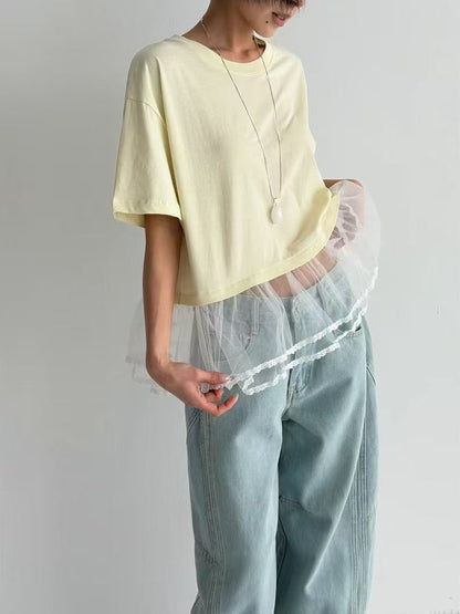 韓國直送Lace Trim Layered Tee 🌼