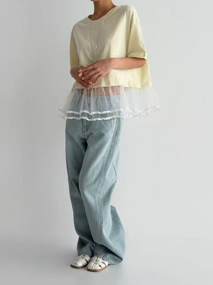 韓國直送Lace Trim Layered Tee 🌼
