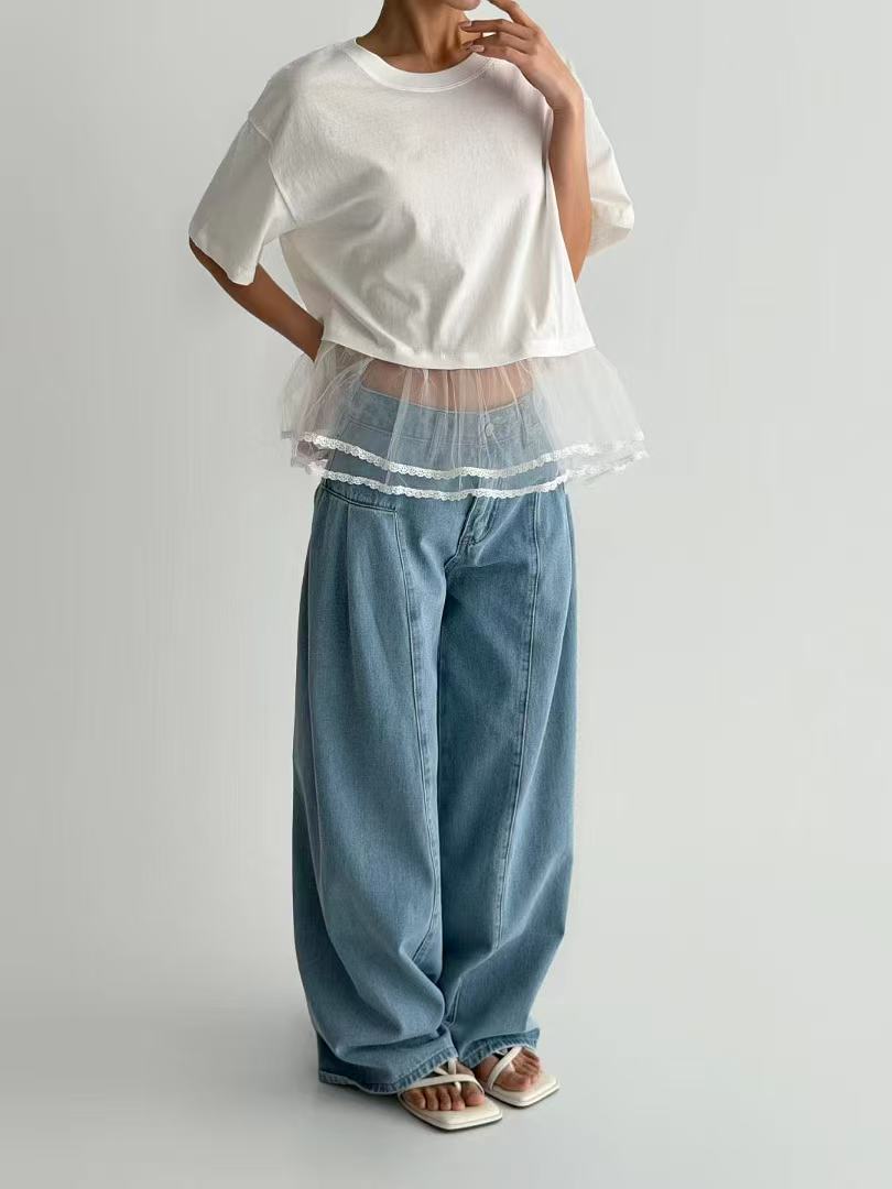 韓國直送Lace Trim Layered Tee 🌼