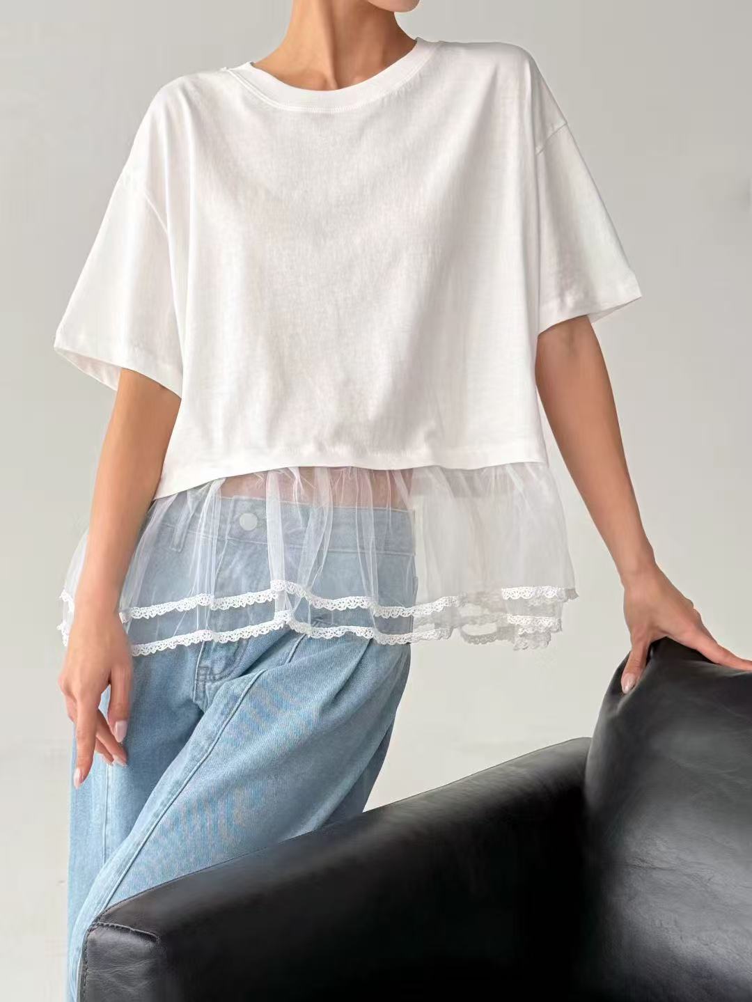 韓國直送Lace Trim Layered Tee 🌼