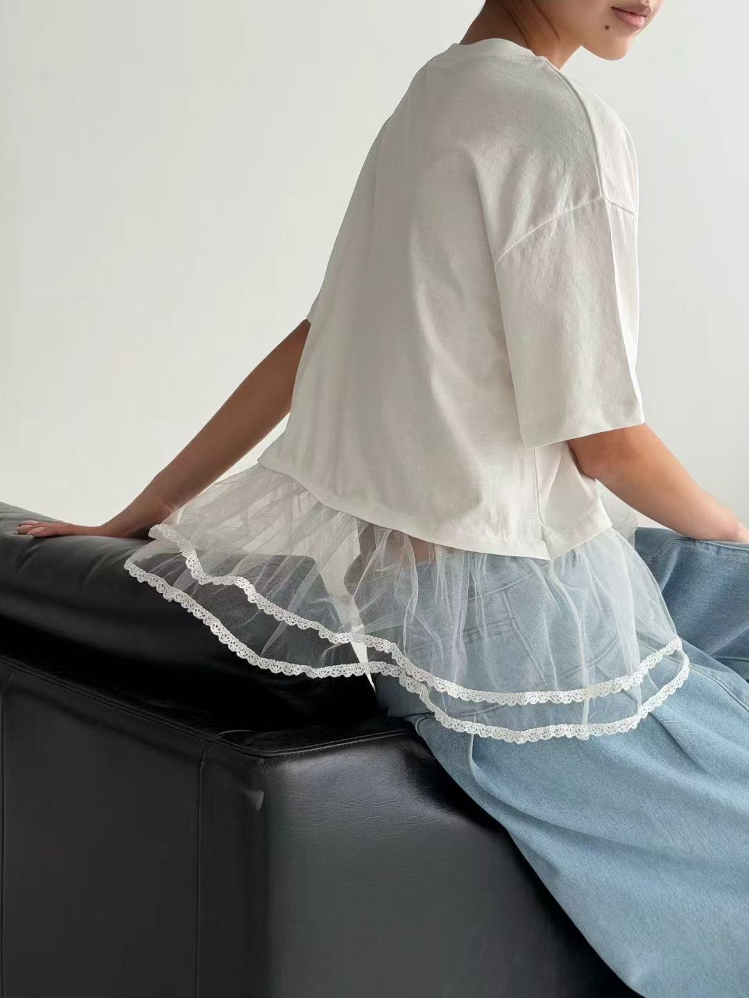 韓國直送Lace Trim Layered Tee 🌼