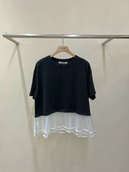 韓國直送Lace Trim Layered Tee 🌼