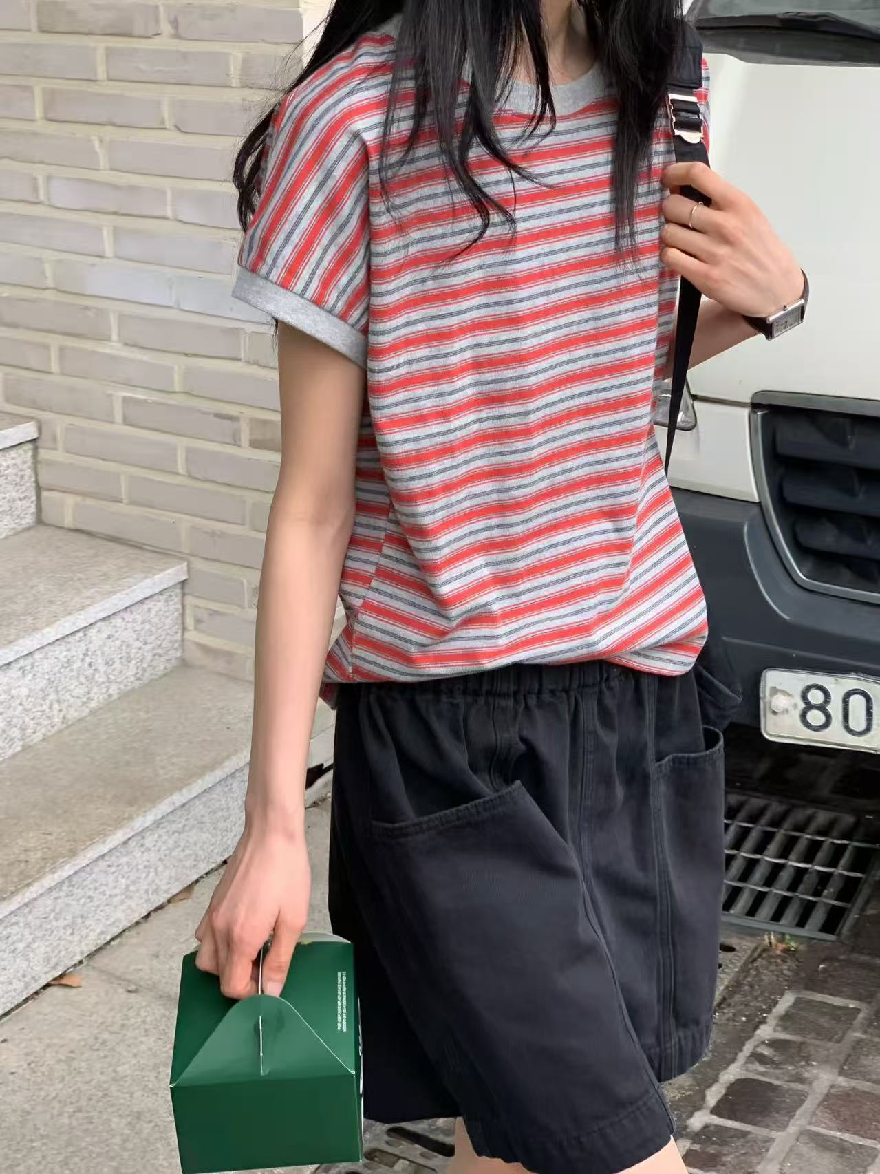 韓國直送Vibrant Stripe Tee / Shorts
