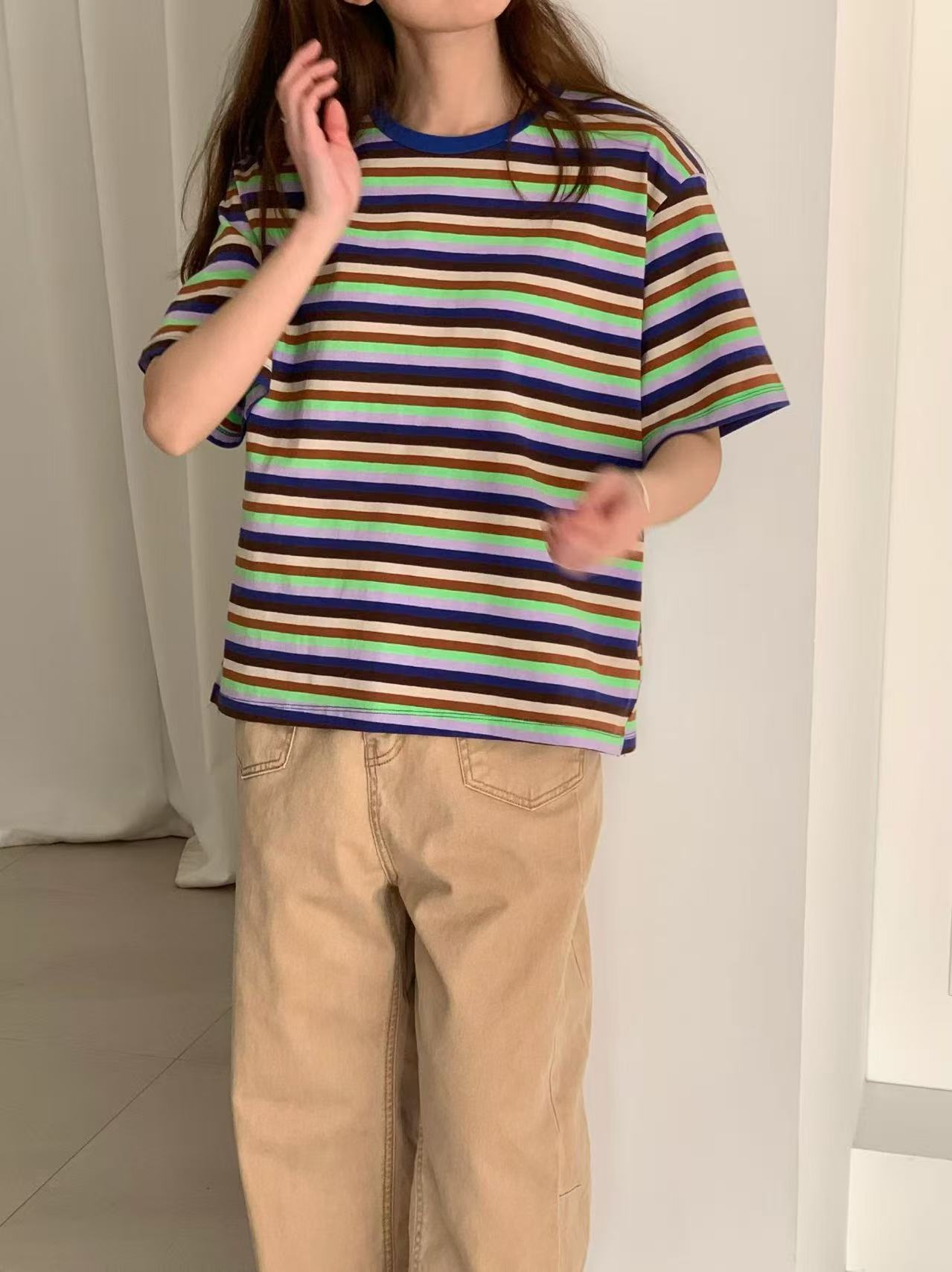 Korean Direct Delivery Retro Remix Stripe Tee