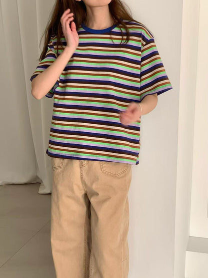 Korean Direct Delivery Retro Remix Stripe Tee