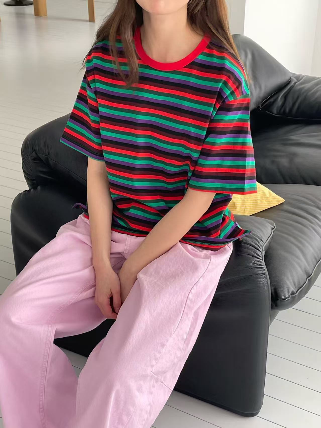 Korean Direct Delivery Retro Remix Stripe Tee
