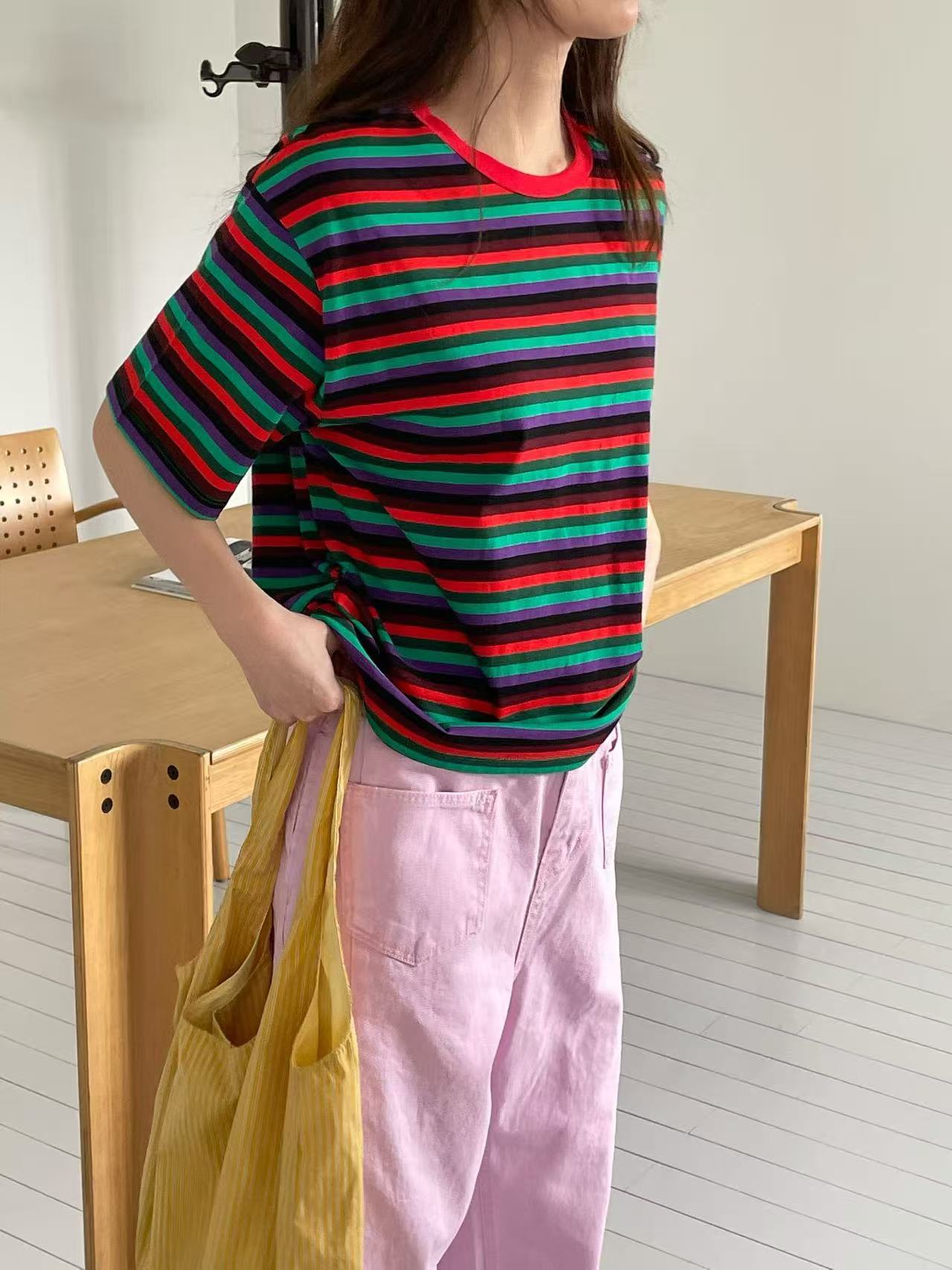Korean Direct Delivery Retro Remix Stripe Tee