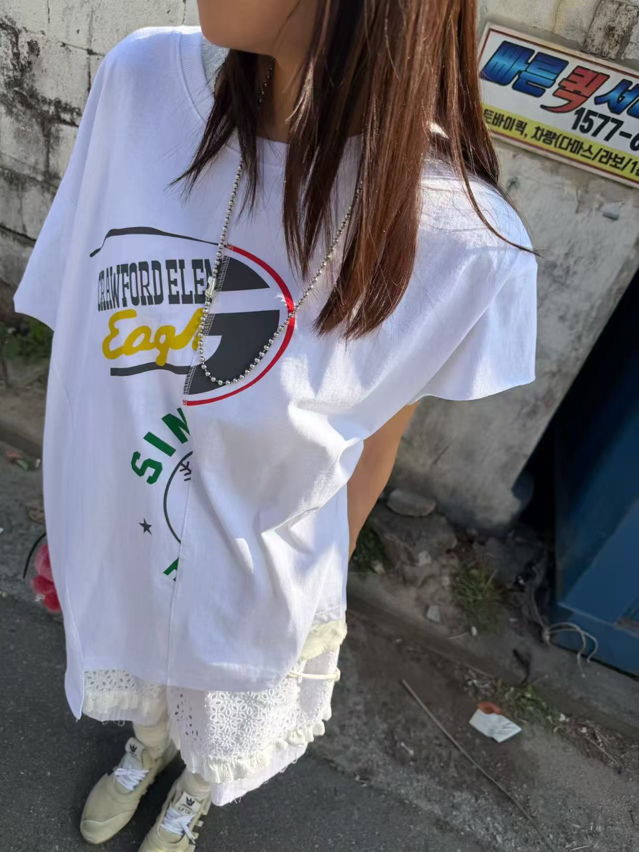 韓國直送Asymmetric "EAGLE" Graphic Oversized Tee /  Pants