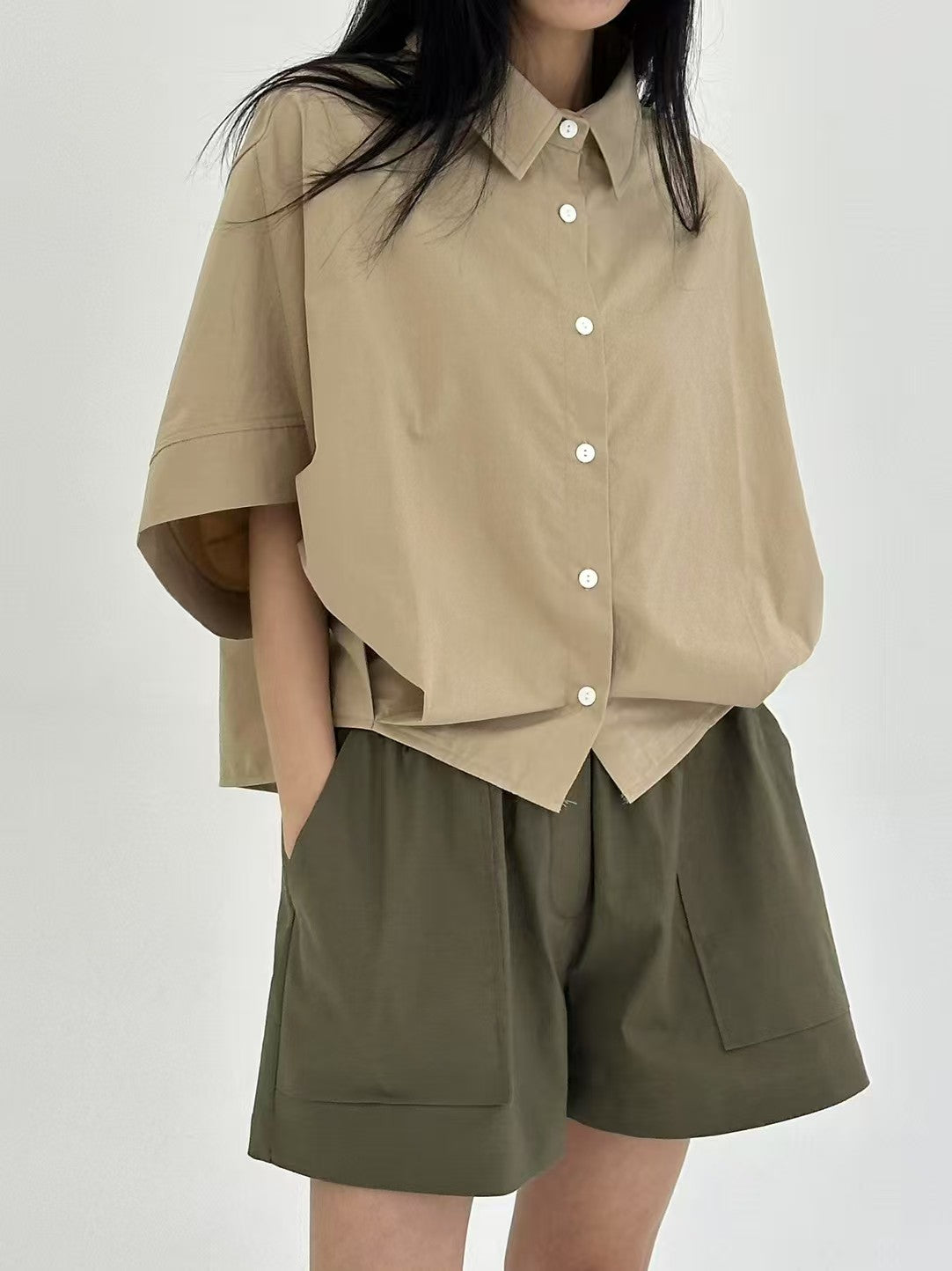 Korea Direct Shipping Geometric Cape-Sleeve Blouse