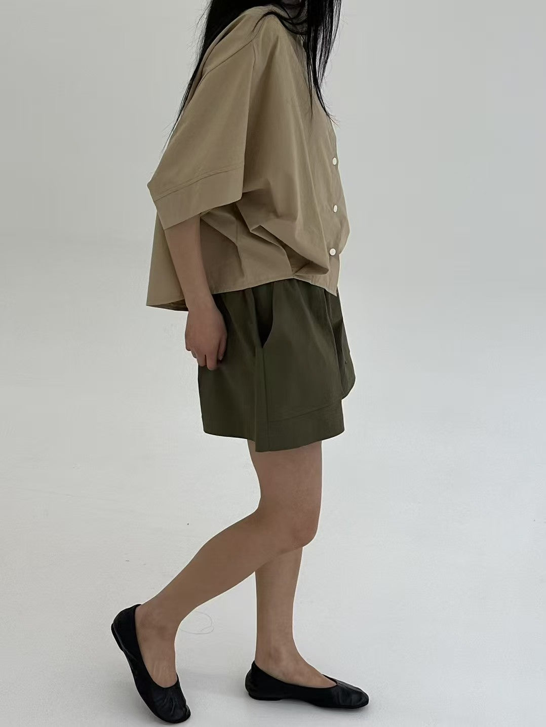 Korea Direct Shipping Geometric Cape-Sleeve Blouse