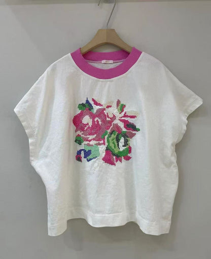 韓國直送Vintage Bloom Embroidered Tee