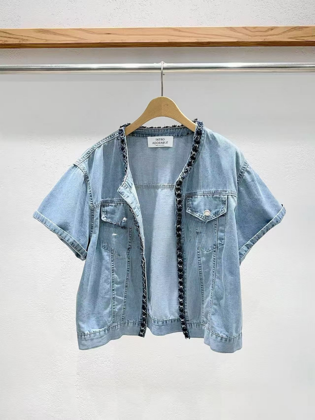 韓國直送Amelie Tweed-Trim Denim Jacket