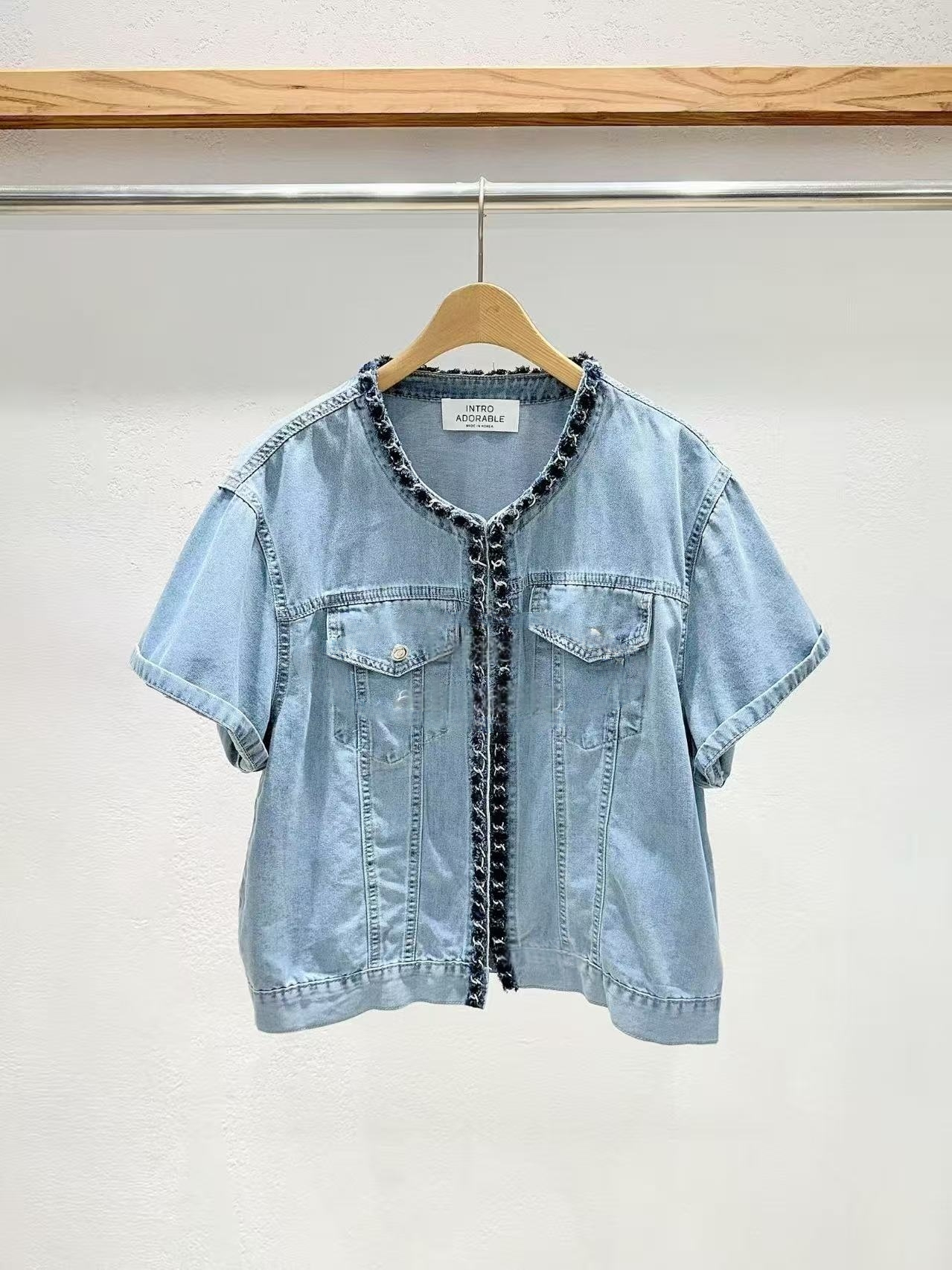 Korea Direct Amelie Tweed-Trim Denim Jacket