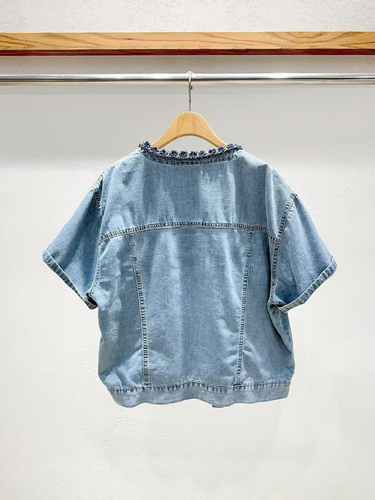 Korea Direct Amelie Tweed-Trim Denim Jacket