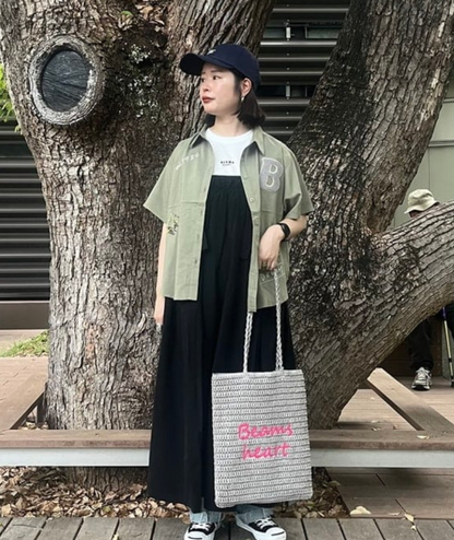 日本直送BEAMS HEART Paper Logo Embroidered Tote Bag