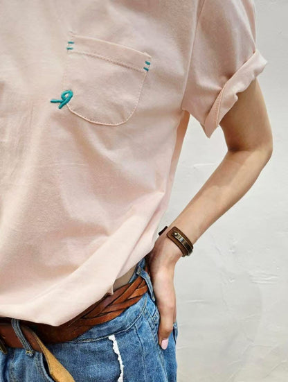 韓國直送Contrast Hand-Stitch Pocket Tee