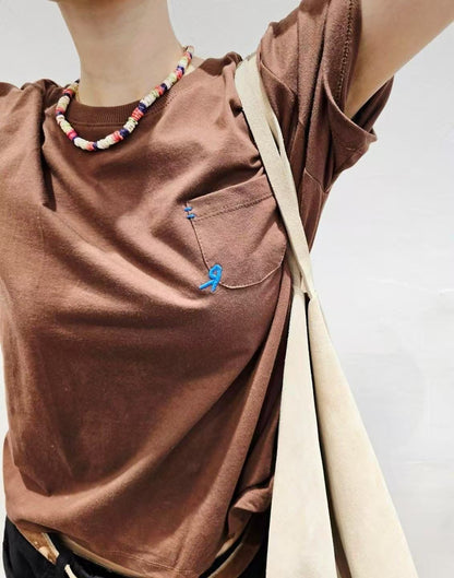 韓國直送Contrast Hand-Stitch Pocket Tee