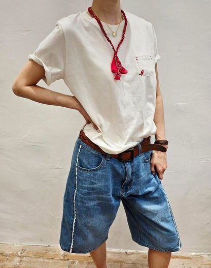 韓國直送Contrast Hand-Stitch Pocket Tee