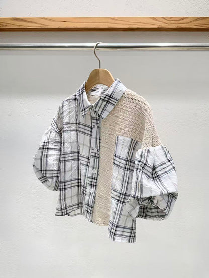韓國直送Chloe Contrast Plaid Top