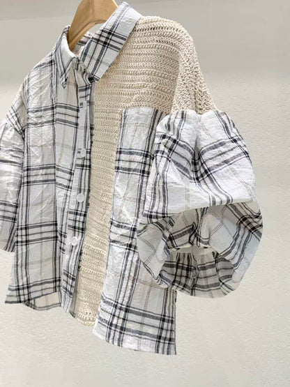 韓國直送Chloe Contrast Plaid Top