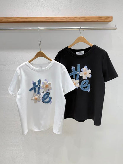 韓國直送3D Crochet Flower Tee