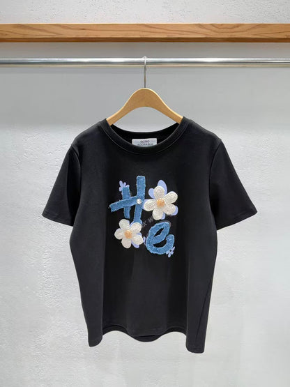 韓國直送3D Crochet Flower Tee