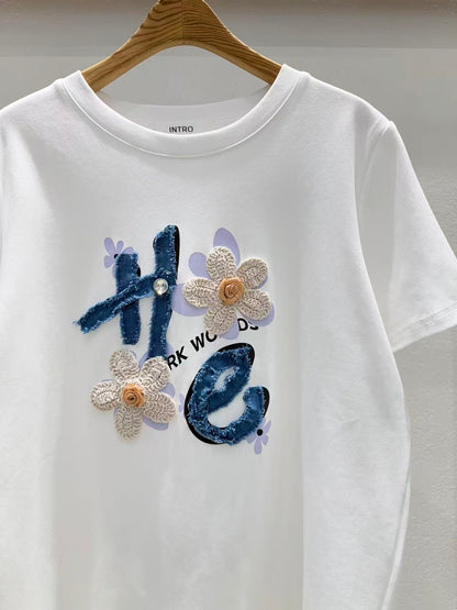韓國直送3D Crochet Flower Tee