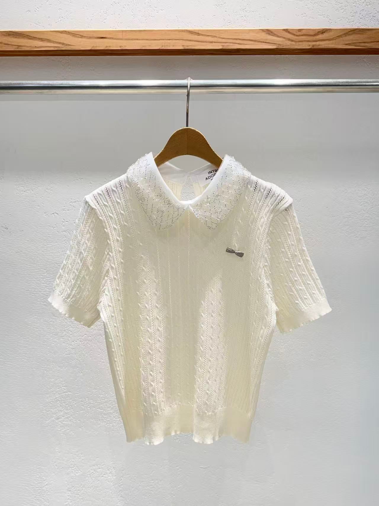 韓國直送Chloe Lace-Collar Cable Top
