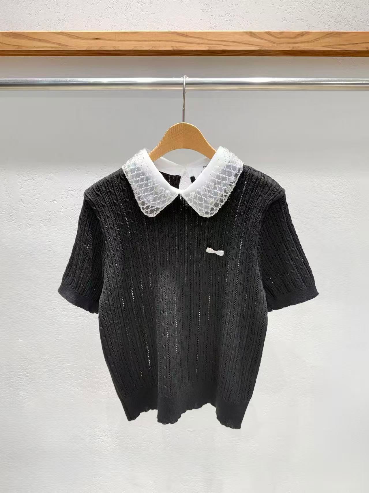 韓國直送Chloe Lace-Collar Cable Top