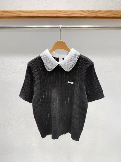 韓國直送Chloe Lace-Collar Cable Top