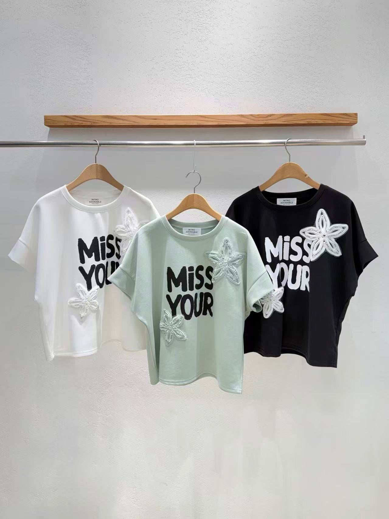 Korean Direct Shipping "Miss Your Smile" Embellished Tee