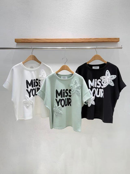 Korean Direct Shipping "Miss Your Smile" Embellished Tee
