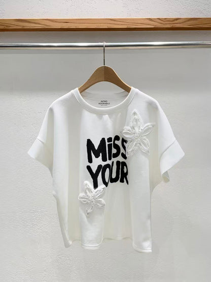 Korean Direct Shipping "Miss Your Smile" Embellished Tee