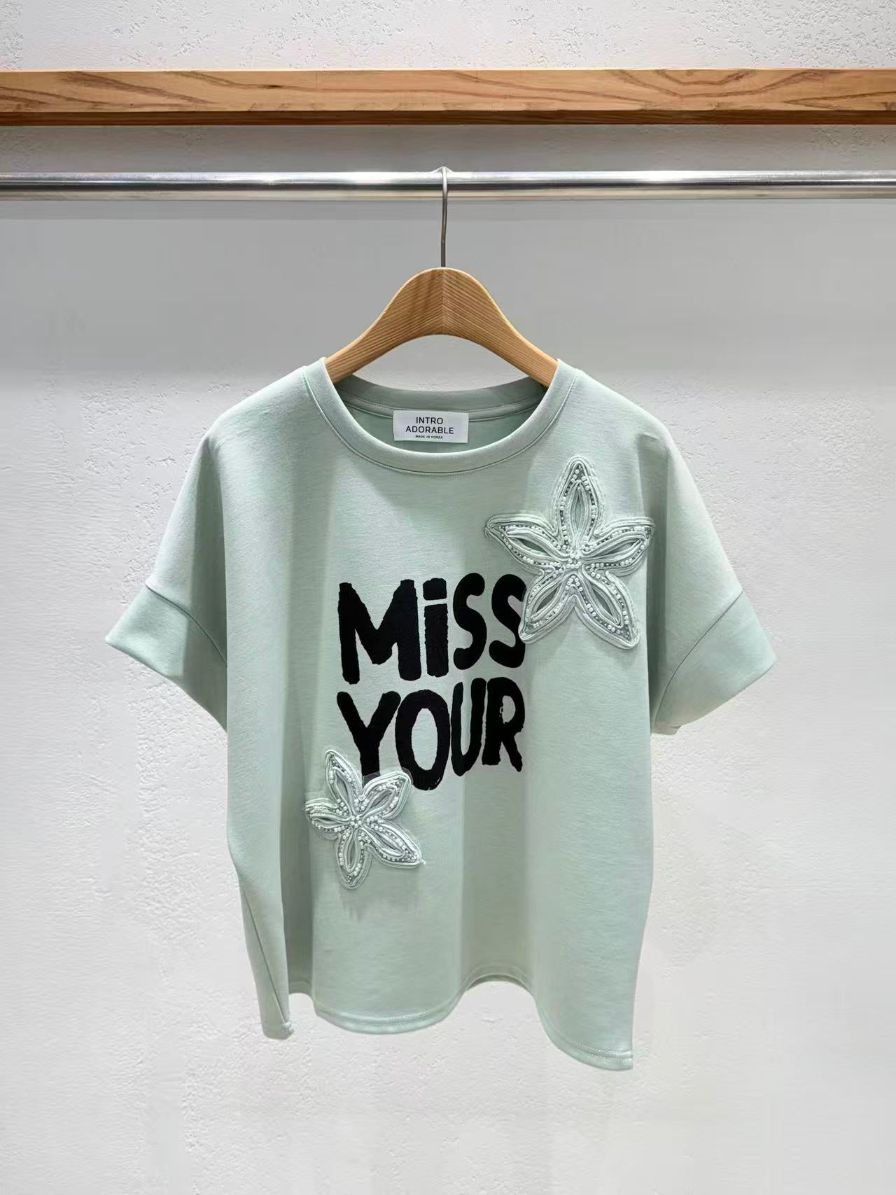Korean Direct Shipping "Miss Your Smile" Embellished Tee